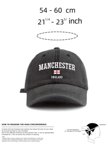 1 Pc MANCHESTER ENGLAND Print Washed Baseball Cap, Classic Casual Stylish Vintage Soft Sweatband Adjustable Size Lightweight Sun UV Protection Versatile Vintage Dad Hat, Suitable For Outdoor Sports Daily Wear Party Vacation Perfect Gift For Father Hubby And Friends - Manchester - View 4