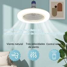 Ventilador de techo con luz 2 en 1, portalámparas E27 universal, con mando a distancia, 3 velocidades de viento ajustables gradualmente, luz silenciosa, adecuado para sala de estar y dormitorio. - Blanco - Ver 1