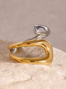 1 件时尚独特小众多功能高品质不锈钢撞色开口戒指，钛钢手指配饰适合任何场合，完美的节日礼物