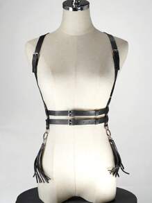 1pc Women's Black PU Leather Belt, Minimalist Fashion Double-Layer Body Cincher, Adjustable Gothic Waist Belt, Stylish Punk Belt, Fashionable Accessory