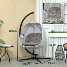 Outsunny Hanging Egg Chair Outdoor Indoor Garden Swing Chair With Folding Basket, Garden Hanging Chair With Stand, Thickened Cushion, Cup Holder For Patio, Balcony - Brown - View 3