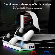 适用于 P-5 Pro/P-5 超薄控制台盘/数字 3 冷却风扇水平支架，带双控制器充电器 14 种 RGB 灯光模式和耳机支架-白色