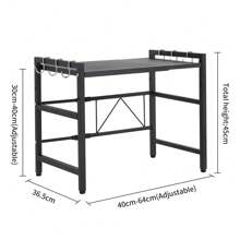 Expandable Microwave Shelf, 2-Tier, Standing Microwave Shelf, With 6 Hooks, Flexible Extendable From 40-65cm, For Worktop, Bakery Shelves, Kitchen Organizer - màu đen - Xem 6