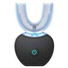 U 型电动牙刷，硅胶刷头，美白清洁牙齿，成人口腔清洁自动牙刷，黑色、白色家居浴室装饰夏季 - 黑 - 查看 1