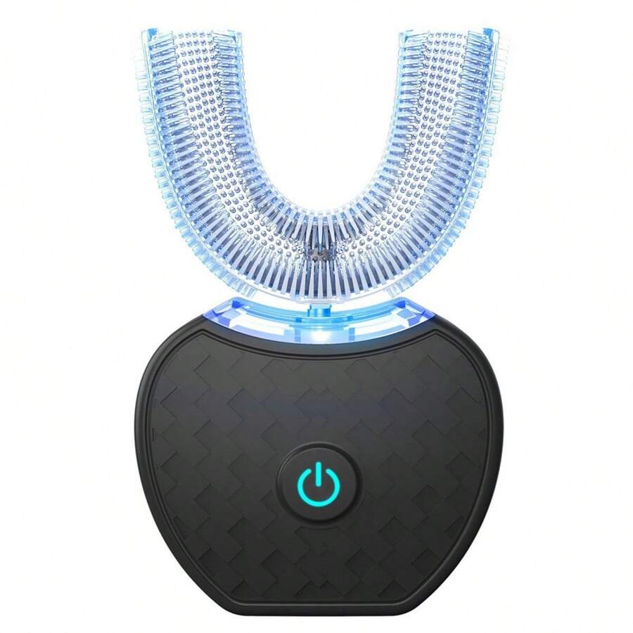 U 型电动牙刷，硅胶刷头，美白清洁牙齿，成人口腔清洁自动牙刷，黑色、白色家居浴室装饰夏季 - 黑 - 查看 1