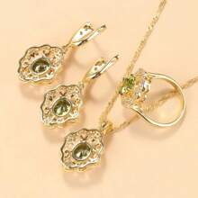 18K Gold Plated Colorful Cubic Zirconia Fashion Party Luxury Quality Wedding Bridal Elegant Jewelry Sets For Women Necklace Pendant Earrings Bracelet Ring 5-Piece Sets Gift