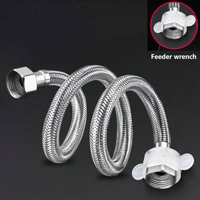 1pc 304 Stainless Steel Flexible Hose, Metal Braided High Pressure Pipe, Water Heater & Toilet Intake Hose, Corrosion & Explosion Resistant, Leak-Proof Nut, Essential Home Tool
