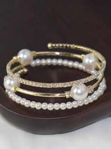 1pc Kids' Fashionable Pearl & Crystal Layered Wrap-Around Bracelet - Multicolor - View 5
