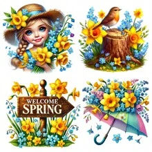 1 包复古春水仙花装饰贴纸，创意花卉手工贴纸，适用于剪贴簿、日记、相册、DIY、学校工艺品、文具用品 - 黃色 - 查看 2