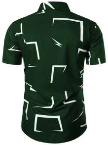 Camisa de manga corta de negocios casuales con patrón geométrico 3D de moda para hombre en verano