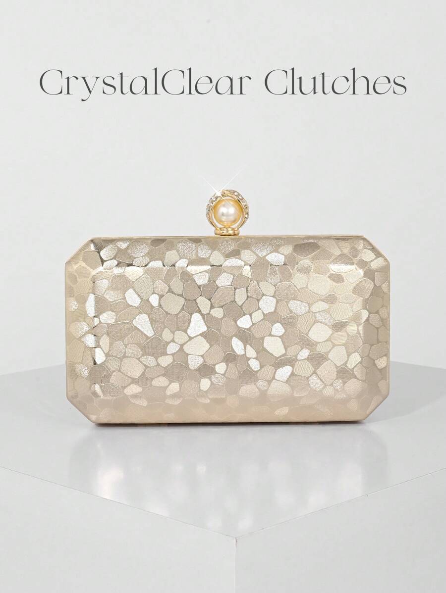 Simple Marble Pattern Box Shape Evening Clutch Bag, Suitable For Wedding, Party, Prom, Ladies Handbag, Shoulder Bag With Chain, Prom Bag For Party - Gold - View 1