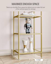 HEXCELEN Bookcase Bookshelf, Tempered Glass Bookshelves, Slim Shelving Unit For Bedroom, Bathroom, Home Office, Steel Frame, Home Decor, 4 Tier,5 Tier, 6 Tier Gold - 金色 - 查看 7