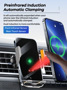 REMAX 15W 车载无线快速充电器；自动夹紧；360° 自由旋转；牢固防震；中控台手机支架；通用导航支架；兼容 iPhone/Android；汽车配件；汽车用品 - 黑色 - 查看 3