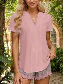 SANOPY Womens Blouses,Blouses For Women Dressy Casual,Womens Dressy Casual Blouses Short Sleeve V Neck Business Tops Ladies Summer Office Work Shirts - 粉色 - 查看 4
