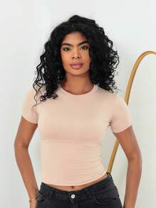 Moderna & Slim Kit 3: Women's Baby Tee - Slim Fit Short Sleeve Blouse - 1 Black and 1 Nude 1 Brown - View 2