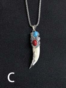 1pc Jewelry Dragon Head Wolf Tooth Pendant, Punk Retro Personalized Tough Urban Hip Hop Stainless Steel Necklace, Party/Birthday Gift - Silver - View 12