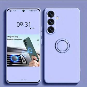 Purple A Silicone Liquid Ring Buckle Bracket Mobile Phone Case With Built-In Flannel Suitable For Apple 16 16PM A14 A54 S24