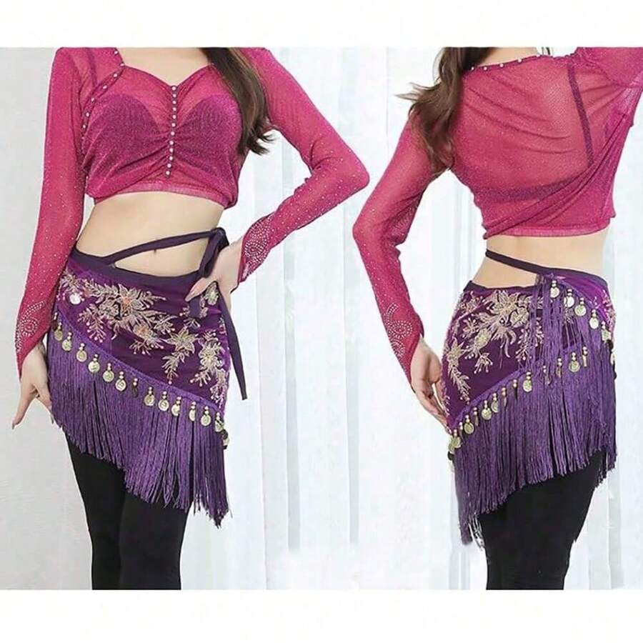 Women's Tassel Belly Dance Hip Scarf With Gold Coin Tassel Triangle Scarf Belt Skirt Carnival Stage Performance Carnival Waist Chain Embroidered Shawl Hip Triangle Scarf Latin Dance Sequin Tassel Hip Scarf - Multicolor - View 1