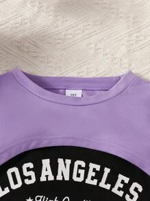 3 件套女童春夏时尚套装：长袖连帽斗篷、字母印花吊带背心和百褶裙，最佳春季返校礼物 - 紫色 - 查看 4