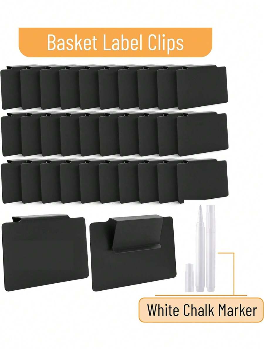 6/12pcs Basket Labels Clip On With Chalk Markers,Removable Storage Bins Chalkboard Labels,Reusable Storage Bins Pantry Labels Clip,Black Plastic Clip On Labels,Basket Tags,Bin Clips - Black - View 1