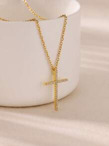 1 PC Zirconia Cross Pendant Necklace For Women Gold Color Collar Necklaces 2025 Goth Party Wedding Jewelry Gifts