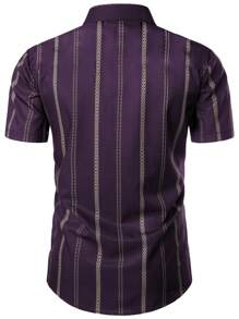 Men's Summer Geometric Stripes Light Business Fashion Casual Turn-Down Collar Short Sleeve Shirt.