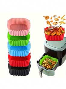 1/2Pcs,Air Fryer Silicone Baking Pan Household High Temperature Resistant Silicone Steam Pan Pan Mat Baking Cake Special Mold - Multicolor - View 5