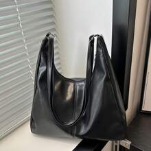 Sac Bandoulière en PU Souple Et unicolore De Couleur Unie Pour Femme, Sac D'épaule Simple Et Décontracté De Grande Capacité Pour Étudiant, Sac De Travail Pour Femmes Rétro En Bandoulière Et Léger Avec Messager De Sacoche Pour Cadeaux De Vacances - Noir - Voir 9