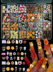 1box Random Mixed ABS Simulation Food Play Cute Cookie Nail Charms Y2K Bread Cake Fruit Chocolate Cookie Ice Cream Coffee Candy Nail Art Decorations Accessories DIY - 彩色 - 查看 1