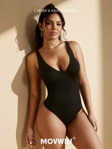 女士无缝塑身连体衣，可拆卸肩带，多功能设计，收腹提臀，全身塑形，适合户外/比基尼穿着 - 黑色 - 查看 11