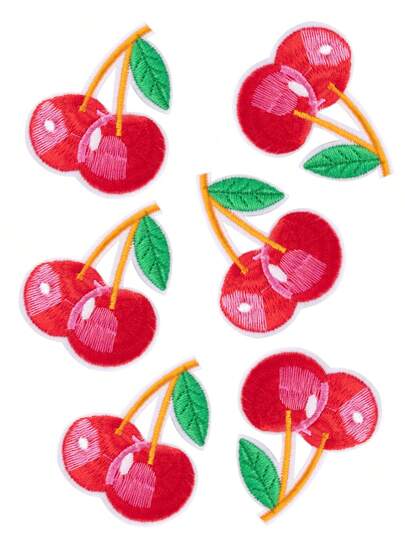 6pcs Red Cherry Fruit Patches, Personalized DIY Clothing Accessories, Embroidery Sewing Iron-On Patches, Garment Decoration Stickers, Badges, Appliques For Clothes, Shoes, Bags Summer, School