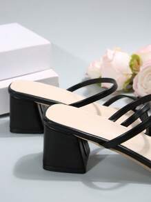 Women's Strappy High Heel Sandals, Sexy Black Thick Heel Square Toe Slip-On Dress Heels, Fashion High Heels For Wedding, Casual, Work - Black - View 4