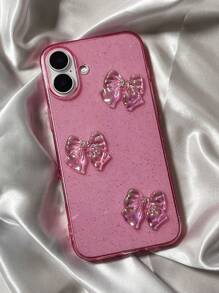 Ốp lưng điện thoại thời trang nơ laser màu hồng bóng bẩy, tương thích với iPhone 7 8 Plus X XR Xs Max 11 12 13 14 15 16 Pro Max, chống rơi vỡ, chống thấm nước, chống sốc, chống trầy xước, quà tặng tiệc tùng - Hồng - Xem 1