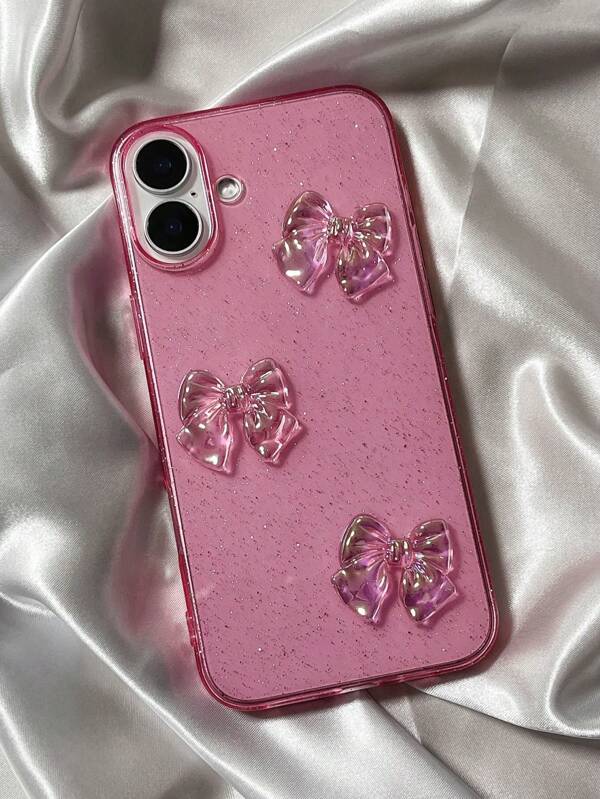 Bow-Knot 1pc Cute Laser Shiny Pink Bowknot Design Protective Phone Case, Compatible With IPhone 7 8 Plus X XR Xs Max 11 12 13 14 15 16 Pro Max, Shockproof Cover