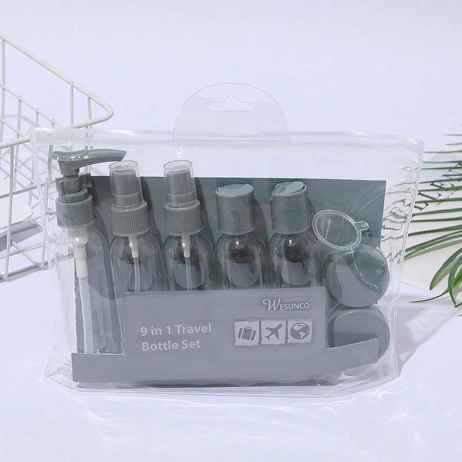 9 Piece Travel Bottle Kit Personal Hygiene Cosmetic - 灰色 - 查看 1