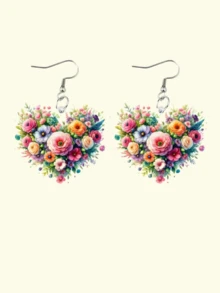 1 对 2D 亚克力心形花耳环，不锈钢挂钩，优雅的派对配饰，适合圣诞节/情人节/母亲节/婚礼，女士时尚吊坠耳环，适合所有季节、妈妈、母亲、母亲节、礼物