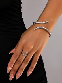 2 件套金手链和戒指可打开纯色套装，时尚配饰首饰套装，适合女性的休闲日常穿着和礼物 - 金黃色 - 查看 8