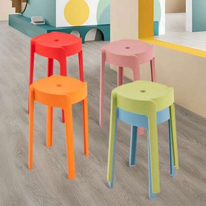 WANLECY Round Plastic Seat Backless PP Stackable Stools Multicolor Lightweight Chair