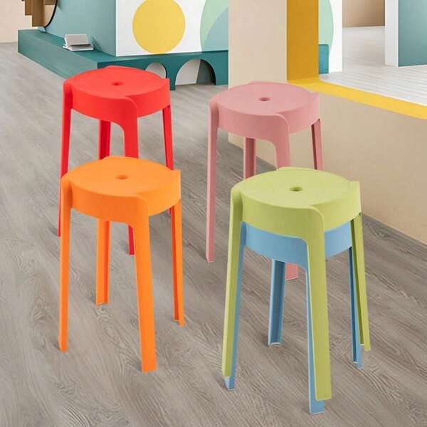 WANLECY Round Plastic Seat Backless PP Stackable Stools Multicolor Lightweight Chair