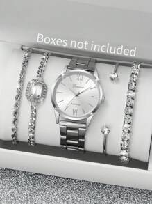 5 pièces/Ensemble Montre à quartz minimaliste à cadran romain élégant pour femmes + Ensemble bracelet, Montre non incluse Boîte cadeau