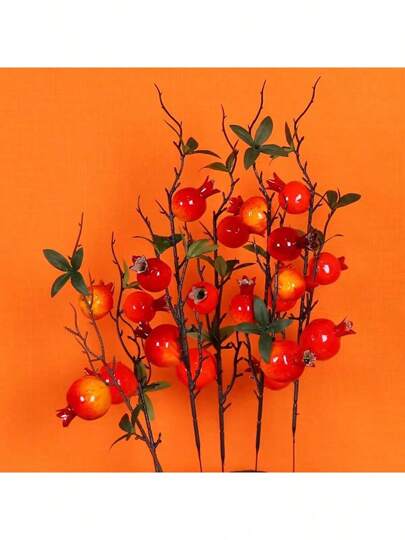 New Artificial Pomegranate Long Branch Lifelike Fruit Floral, Suitable For Wedding, Party, Dining Table Decor, Home, Birthday Decoration