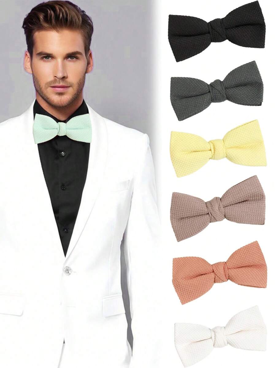 1 chiếc nơ hai lớp họa tiết kẻ sọc trơn đơn giản dành cho nam, thích hợp cho đi học, hàng ngày, công sở, tiệc tùng, vest, đám cưới - lưới - Xem 1