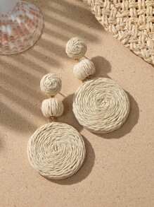 1 paio di orecchini pendenti a cerchio in stile bohémien con pendente in rafia, orecchini a goccia perfetti per le vacanze al mare