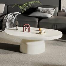 Oval Coffee Table, Modern Center Table, Creamy White Tea Table For Living Room, Bedroom, Easy Assembly - White - View 6