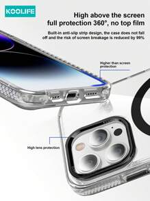 Koolife 1pc Magnetic Charging 2-In-1 Full Body Hard Transparent Phone Case With Metal Lens Frame, Metal Buttons, Air Cushion Protection, High Screen Protection, Compatible With IPhone 16/16 Pro/16 Pro/15/15 Pro/15 Pro Max/15 Plus/14/13/12/11 Waterproof Shockproof Anti-Fall Scratch Resistant