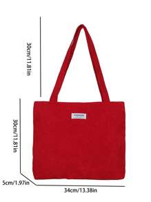 Corduroy Solid Color Shoulder Tote Bag, Suitable For Women's Daily Use - Burgundy - View 2