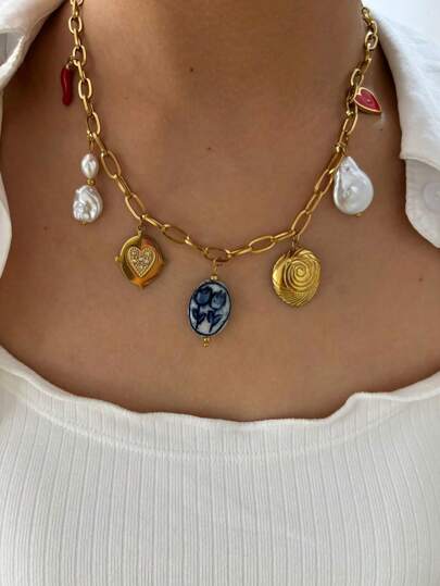 قلادة من الفولاذ المقاوم للصدأ عديدة الحلي فاخرة للنساء ، بتصاميم حلي عصرية مختلفة ، ومتعددة الاستخدامات للارتداء اليومي ، قطعة واحدة