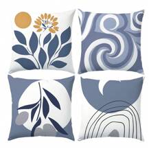 Bộ 4 vỏ gối họa tiết hình học lá xanh xám trừu tượng tối giản, chất liệu nhung in một mặt, vỏ gối 45*45/50*50/40*40CM thích hợp cho ghế sofa hiện đại tối giản trang trí phòng khách, quà tặng, trang trí tiệc - Nhiều màu - Xem 3