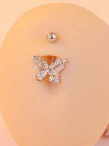 New Stainless Steel Butterfly Zirconia Navel Piercing Ring, Hypoallergenic Belly Button Ring, Fashionable - Butterfly Belly Button Ring - View 5