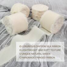 1/2/3卷手工雪纺丝带流苏，1.5英寸 x 16.4英尺，毛边，适用于婚礼请柬、新娘捧花、礼品包装、工艺品、节日装饰、红色、情人节派对用品 - 米色 - 查看 6
